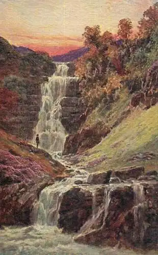 British fine art scenic postcard painting waterfall