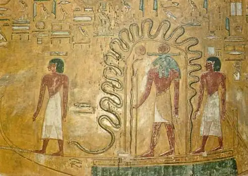 Egypt Thebes Valley of the Kings Tomb of King Ramses I - Bark of Ra dragged in the Netherworld