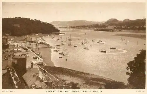 Wales Conway estuary from castle walls general view Tuck postcard