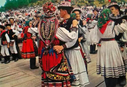 Romania folklore & ethnography traditional costumes in Oas bride and groom wedding party