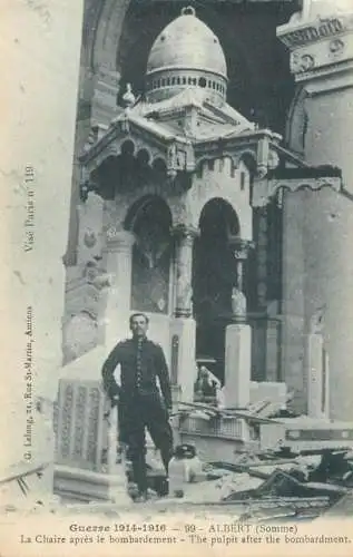 Guerre 1914-1916 France Albert (Somme) bombarded basilique interior
