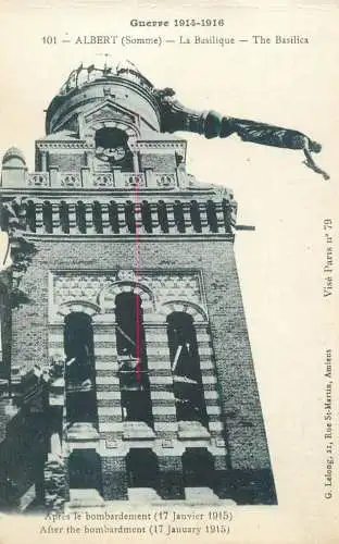 Guerre 1914-1916 France Albert (Somme) bombarded basilique exterior