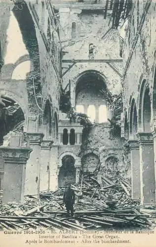 Guerre 1914-1916 France Albert (Somme) bombarded basilique interior