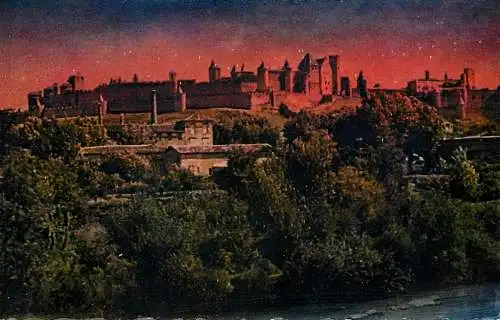 cpsm France Carcassonne Embrasement de la cite vue de nuit