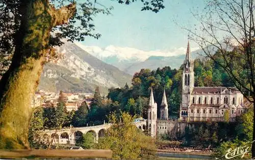 cpsm France Lourdes La Basilique & le Pic du Jer