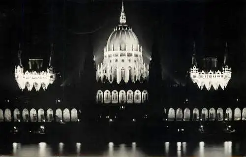 Hungary Budapest Parliament illuminated building nocturnal view