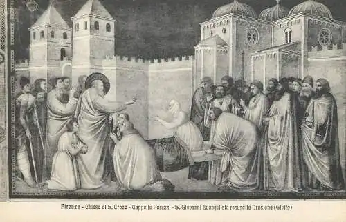 Italy Firenze Chiesa di S Croce Cappella Peruzzi S Giovanni Evangelista resuscita Drusiana (Giotto)