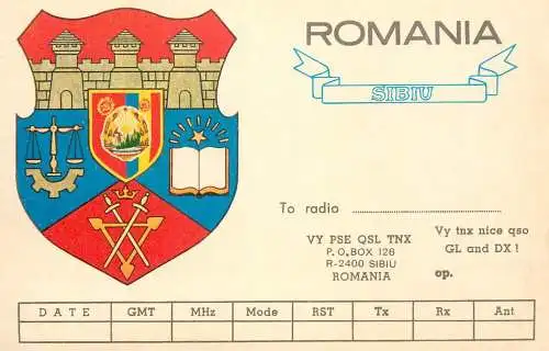 Romania Sibiu unposted QSL radio amateur card heraldry district crest