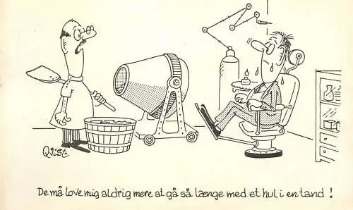 Dentist comic caricature humour artist postcard Denmark