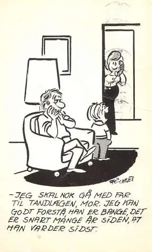 Dentist comic caricature humour artist postcard Fuchsel Denmark