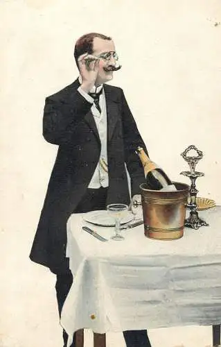 Gallant man celebrate champagne vintage greetings postcard