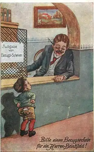 Ausgabe von Bezugs-Scheinen - Bitte einen Bezugsschein fur ein Herren-Beinkleid 1917