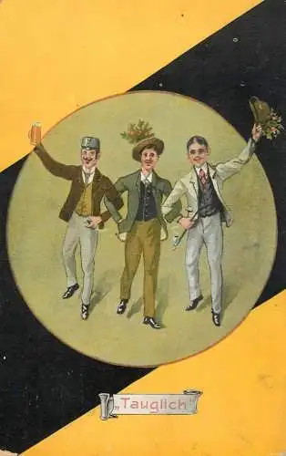 AK Tauglich men types caricature vintage greetings postcard