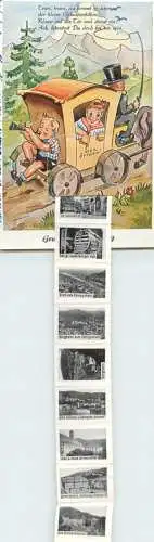 Gruss aus Heidelberg leporello fold out multi views postcard 1953