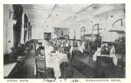 Bloemfontein hotel restaurant dining room 1905