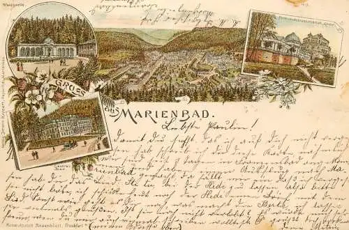 Mariánské Lázně Gruss aus Marienbad litho 1899