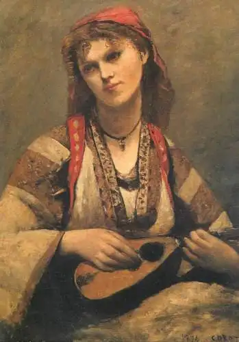 Fine arts postcard Jean Baptiste Camille Corot gitane a la mandoline