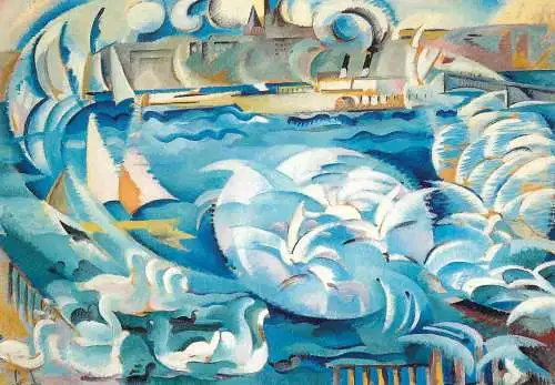 Fine arts postcard Alice Bailly vol de mouettes dans la Rade de Geneve