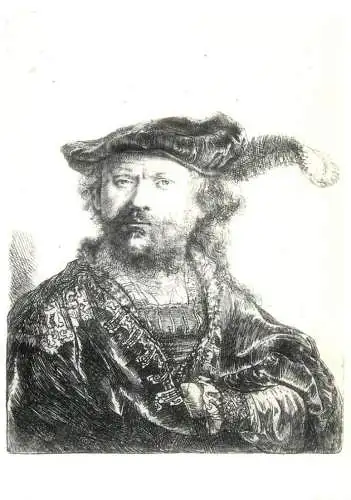 Fine arts postcard Rembrandt van Rijn Rembrandt au bonnet orne d'un plume