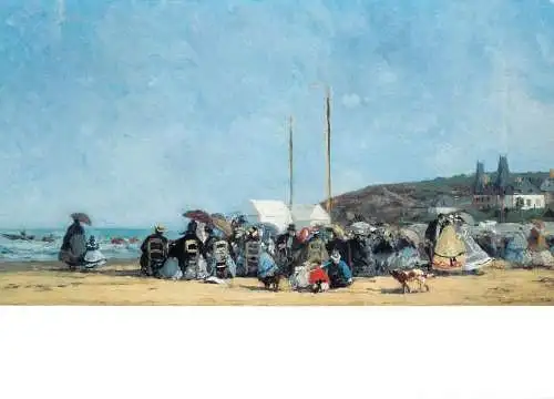 Greetings card fine arts painting Eugene Boudin Trouville scene de plage