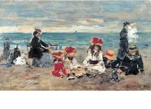 Greetings card fine arts painting Eugene Boudin Trouville scene de plage