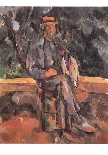Greetings card fine arts painting Paul Cezanne paesant sitting in the open air