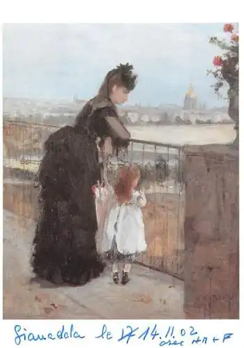 Greetings card fine arts painting Berthe Morisot dame et enfant sur la terrasse des Morisot