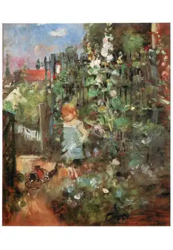 Greetings card fine arts painting Berthe Morisot baby ou enfant dans les roses tremieres