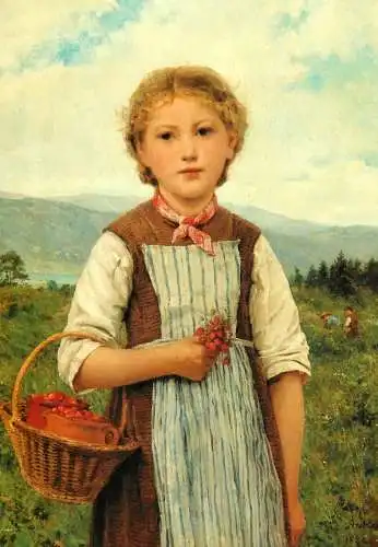 Greetings card fine arts painting Albert Anker fillette aux fraises