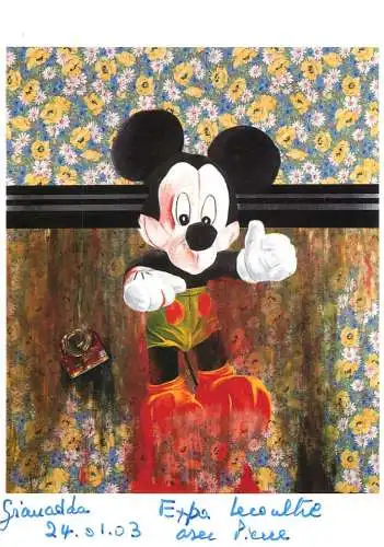 Greetings card fine arts painting Jean Lecoultre temoins retruver Mickey Mouse