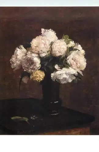 Greetings card fine arts painting Henri Fantin Latour fleurs pivoines blanches