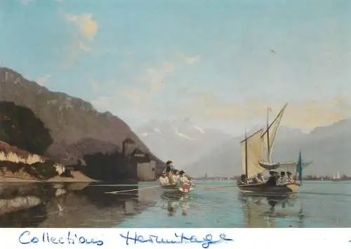 Greetings card fine arts painting Francois Bocion la promenade devant Chillon