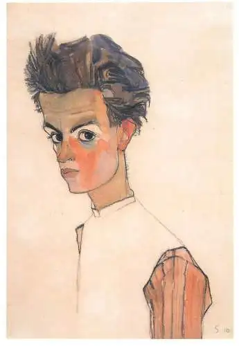 Greetings card fine arts painting Leopold museum autoritratto con camicia a righe