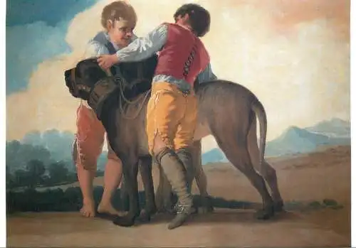 Greetings card fine arts painting F. Goya children with Mastiffs
