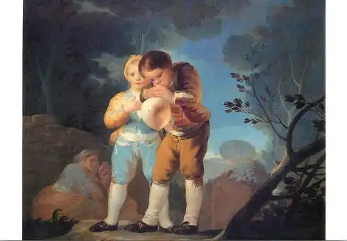 Greetings card fine arts painting F. Goya ninos inflando una vejiga