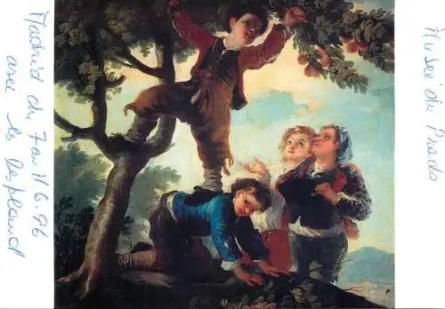 Greetings card fine arts painting F. Goya ninos cogiendo fruta