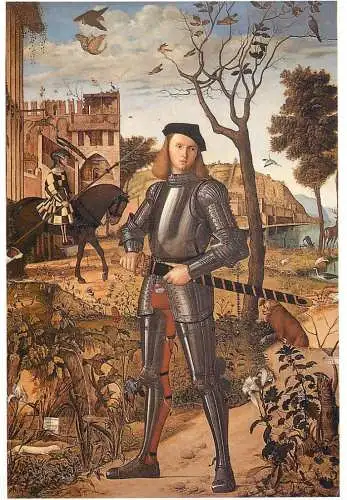 Greetings card fine arts painting Carpaccio Joven caballero en un paisaje