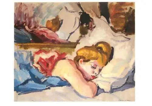 Greetings card fine arts painting Charles Camoin La blonde endormie