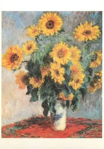 Greetings card fine arts painting Claude Monet bouquet of Sunflowers