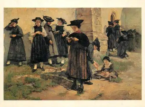 Greetings card fine arts painting Ernest Bieler devant l'eglise de Saint Germain a Saviese