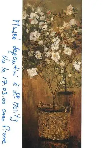 Greetings card fine arts painting Giovanni Segantini Weisse Azaleen flower vase