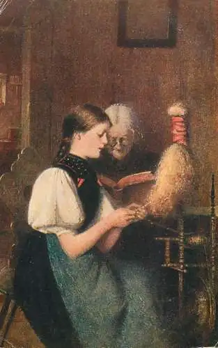 Greetings card paintings Illustrators G. Buchner prayer and work