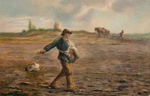 Greetings card paintings Illustrators F. Millet der Samann