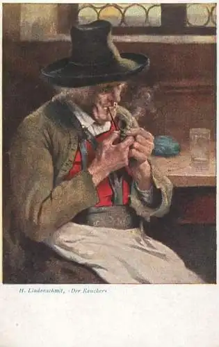Greetings card paintings Illustrators H. Lindenschmit Der Rauchers