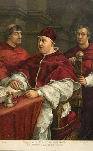 Greetings card paintings Illustrators Raffaello Sanzio Firenze Papa Leone X e cardinali Giulio de Medici