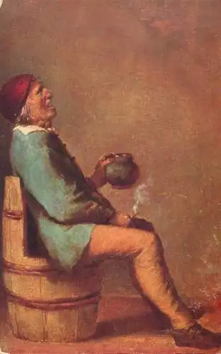 Greetings card paintings Illustrators Adrian Brouwer trinkender Bauer paysan buvant a drinking peasant