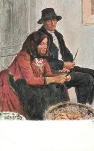 Greetings card paintings Glatz Latogatas Der schuchterne Besucher en visite