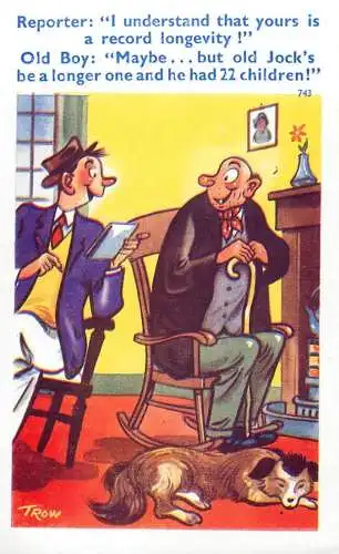 Humour signed Trow caricature reporter & old boy