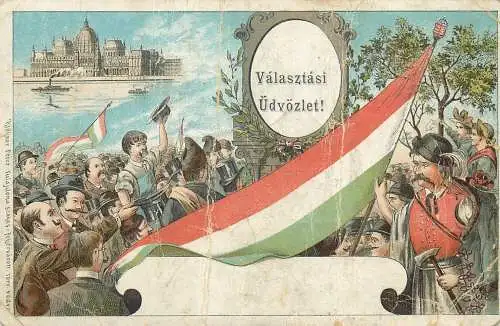 Lithography postcard patriotic Hungary Budapest politic electors political 1900
