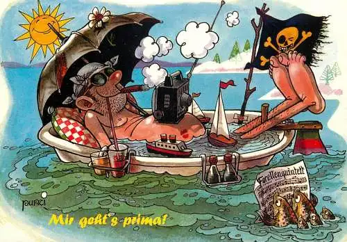 Humour greetings card Germany sun bathing in pool